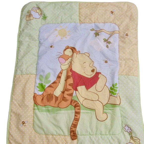 VTG Winnie the Pooh & Tigger Baby Quilt Comforter Disney Nap Time Yellow Green - Picture 1 of 4
